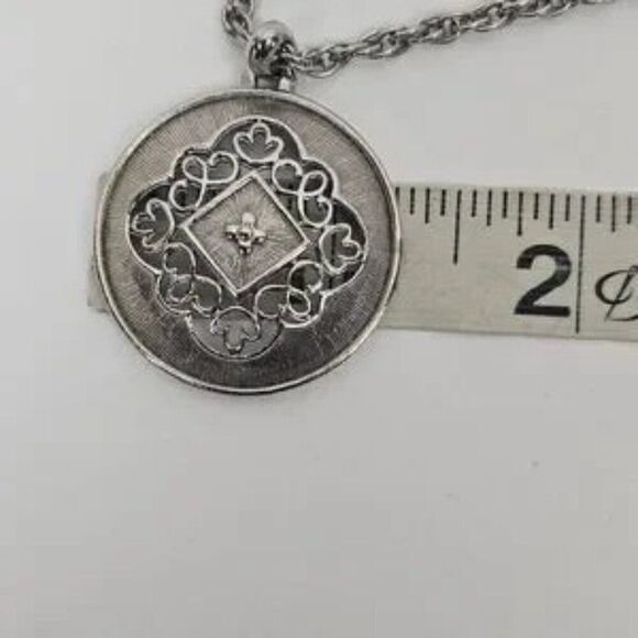 Vtg Triple 3 Strand Necklace Ornate Filigree Pendant Silver Tone Chain Rope Curb - Picture 9 of 12